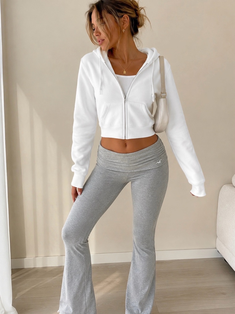 Hollister White Cropped Full Zip Hoodie Size S NWOT Y2K